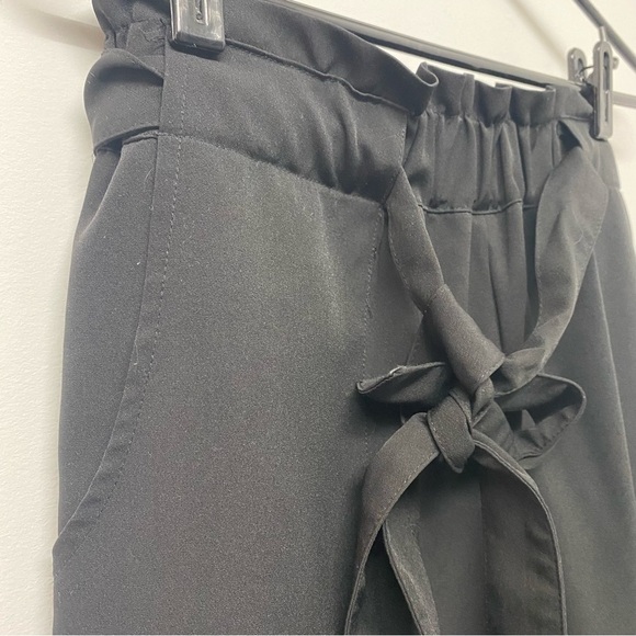 Black Paper Bag Elastic Waist Women Pants Size Medium - Picture 3 of 5